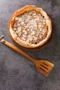 Bakewell pudding is an English dessert consisting of a flaky pastry base with a layer of sieved jam and topped with a filling made Royalty Free Stock Photo