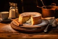 Bakewell pudding served with finesse on a rustic wooden table. Royalty Free Stock Photo