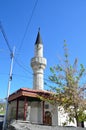 Bakhchisaray, street Gasprinsky in the old town. Mosque Tahtali-Jami Tahtaly-Jami, 1707 year built Royalty Free Stock Photo