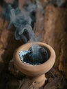 Bakhoor incense burner censer with smoke. Close up Royalty Free Stock Photo