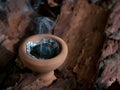 Bakhoor incense burner censer with smoke. Close up Royalty Free Stock Photo