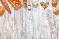 Baking background. Mix of fresh bread and ingredients Royalty Free Stock Photo