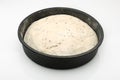 Baking bread. Ball of raw bread dough in black silicon baking fr