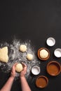 Baking bread buns at home. Woman hands shaping the dough Royalty Free Stock Photo