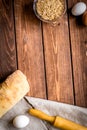 Baking bread ingredients on wooden table background top view mockup Royalty Free Stock Photo