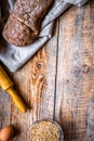 Baking bread ingredients on wooden table background top view mockup Royalty Free Stock Photo