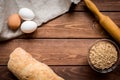 Baking bread ingredients on wooden table background top view mockup Royalty Free Stock Photo