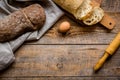 Baking bread ingredients on wooden table background top view mockup Royalty Free Stock Photo