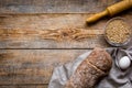 Baking bread ingredients on wooden table background top view mockup Royalty Free Stock Photo