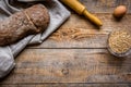 Baking bread ingredients on wooden table background top view mockup Royalty Free Stock Photo