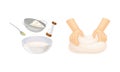 Baking bread process set. Kneading the dough vector illustration