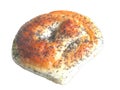 Baking bun with poppy seeds on a white background.