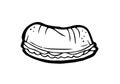 Baking buns and Baking burger sandwich.. Hand drawing outline. Isolated on white background. Monochrome drawing. Vector