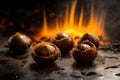 Baking Chestnuts, Autumn Edible Chestnuts in Fire, Roasted Chestnut, Abstract Generative Ai Illustration