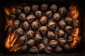 Baking Chestnuts, Autumn Edible Chestnuts in Fire, Roasted Chestnut, Abstract Generative Ai Illustration