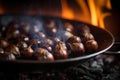 Baking Chestnuts, Autumn Edible Chestnuts in Fire, Roasted Chestnut, Abstract Generative Ai Illustration