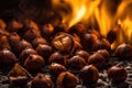 Baking Chestnuts, Autumn Edible Chestnuts in Fire, Roasted Chestnut, Abstract Generative Ai Illustration