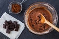 Baking a chocolate cake in a mug - mixing the dough Royalty Free Stock Photo