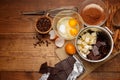 Baking chocolate cake in rural or rustic kitchen. Royalty Free Stock Photo