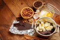 Baking chocolate cake in rural or rustic kitchen. Royalty Free Stock Photo