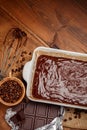 Baking chocolate cake in rural or rustic kitchen. Royalty Free Stock Photo