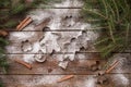 Baking Christmas cookies. Bakeware. On a wooden background.