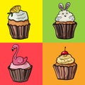 Baking collection. Cupcakes on a bright background for the holiday. - Vector