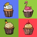 Baking collection. Cupcakes on a bright background for the holiday. - Vector
