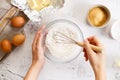 Baking and cooking ingredients on white marble background Royalty Free Stock Photo