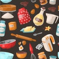 Baking cooking vector ingredients bake making cakes cook pastry prepare kitchen utensils homemade food preparation Royalty Free Stock Photo