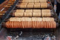 Baking of czech trdelnik on Prague street