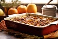 baking dish filled with unbaked apple crisp