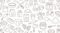 Baking doodle brown seamless pattern. Vector background included line icons as - rolling pin, dough, mixer, butter