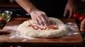 Baking, eating at home, healthy food and lifestyle concept. Senior baker man cooking, kneading fresh dough with hands