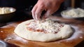 Baking, eating at home, healthy food and lifestyle concept. Senior baker man cooking, kneading fresh dough with hands