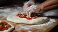 Baking, eating at home, healthy food and lifestyle concept. Senior baker man cooking, kneading fresh dough with hands