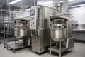 baking equipment on an industrial scale, with towering ovens and mixers