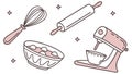 Baking Equipment: Stand Mixer, Whisk, Rolling Pin. Modern Kitchen, Culinary Art Vector Design Generative AI Royalty Free Stock Photo
