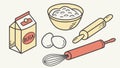 Baking Essentials: Bowl, Whisk, Rolling Pin, Eggs, Recipe Vector, vector design Generative AI Royalty Free Stock Photo
