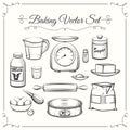 Baking food ingredients and kitchen tools in hand