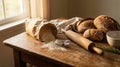 Baking fresh sourdough bread with flour and rolling pin Royalty Free Stock Photo