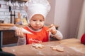 Baking holiday cookies. Child decorates Christmas cookies with icing Royalty Free Stock Photo