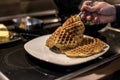 Baking Homemade waffles cooked in a waffle iron Royalty Free Stock Photo