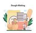 Baking industry concept. Baking pastry process. Bakery worker