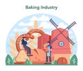 Baking industry concept. Pastry baking process and retail.