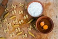 Baking ingedients. pasta on table Royalty Free Stock Photo