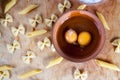 Baking ingedients. pasta on table Royalty Free Stock Photo