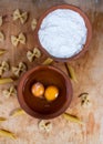 Baking ingedients. pasta on table Royalty Free Stock Photo