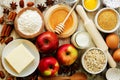 Baking ingredients. apples, nuts, honey, flour and butter Royalty Free Stock Photo