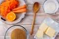 Baking ingredients for a carrot cake
